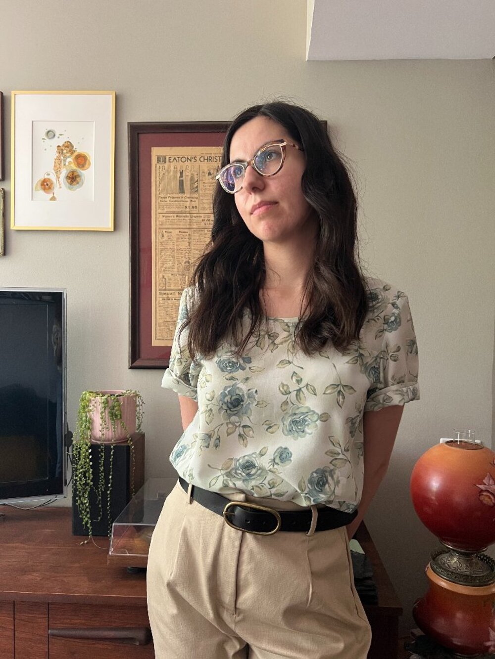 Vintage 90s Handmade Floral Top (Blue/turquoise t-shirt blouse)